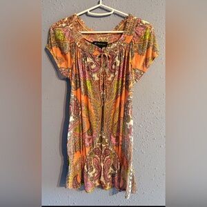 INC International Concepts Orange Paisley Short Sleeve Tunic